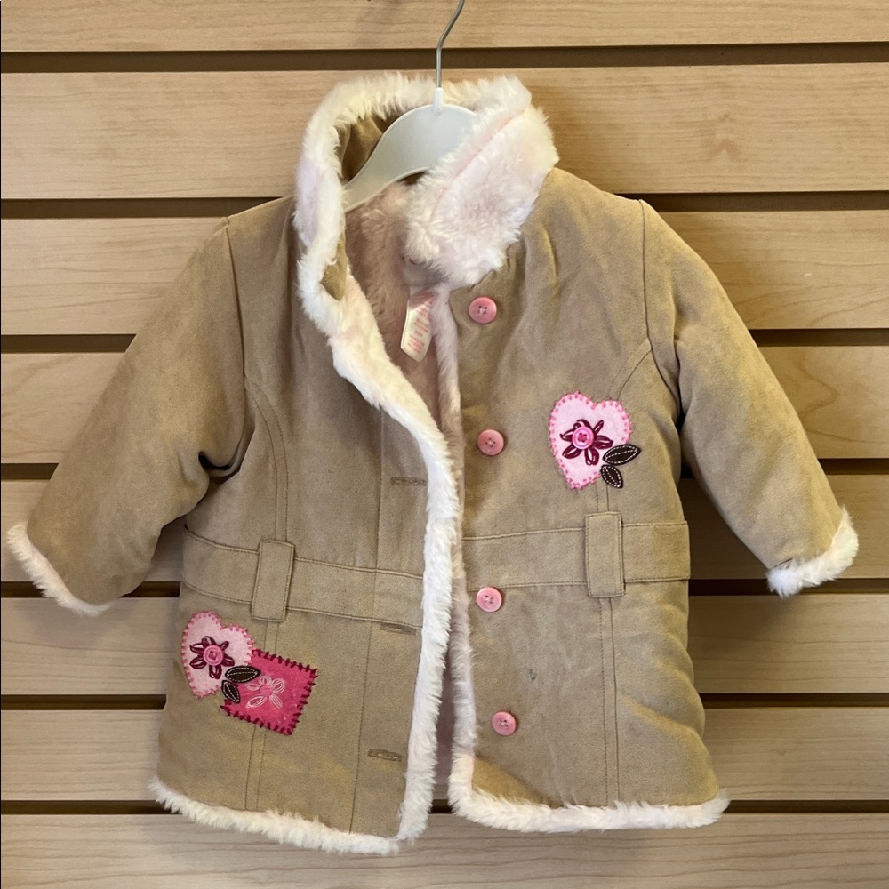 Charming Tan Coat with Pink Heart Accents